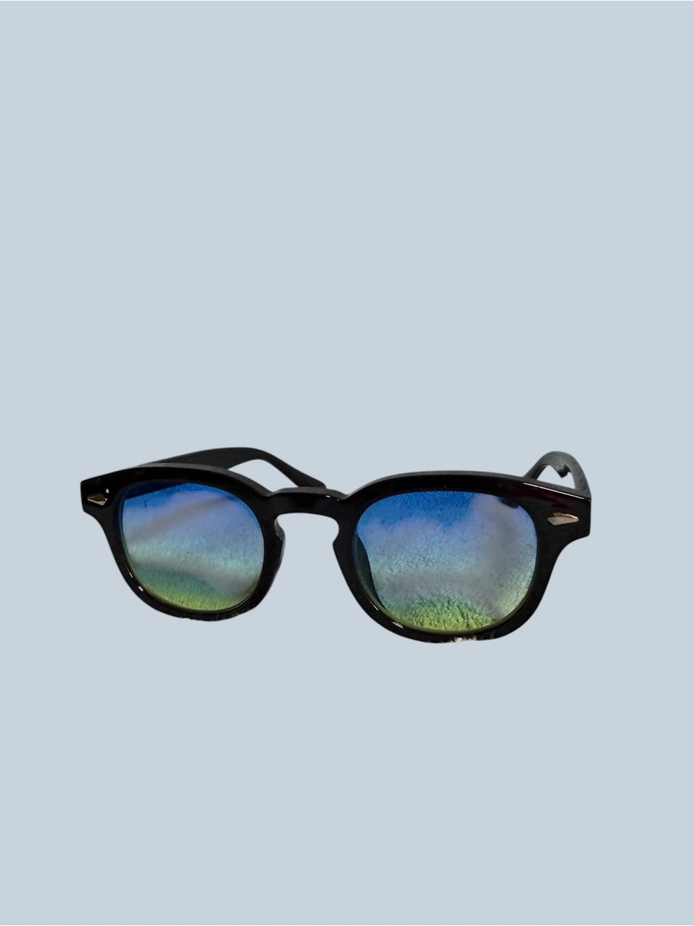Black Frame Sunglasses with Blue-Green Gradient Lenses - Picture 7 of 12